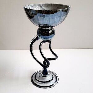JOZEFINA KROSNO Glass Candle Holder Hand Blown Art Glass Bowl Octopus Stem Chic